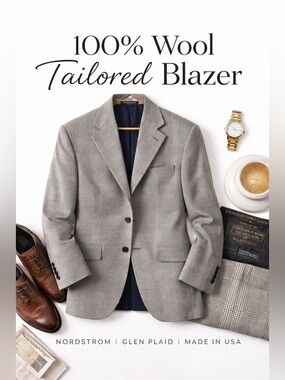 H Freeman & Son Nordstrom 100% Wool Glen Plaid Blazer Quiet Luxury Oversized